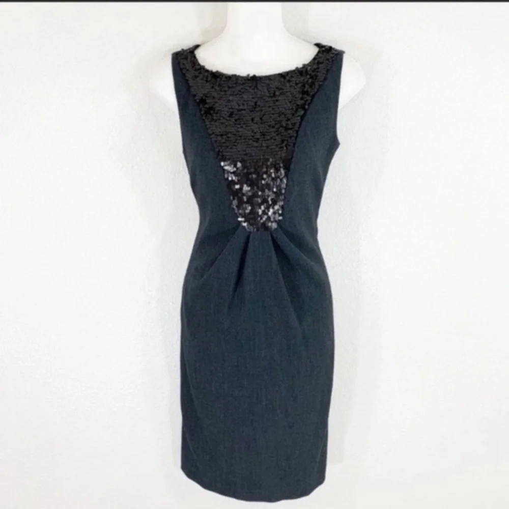 Eliza J charcoal gray sequin bib sheath dress
